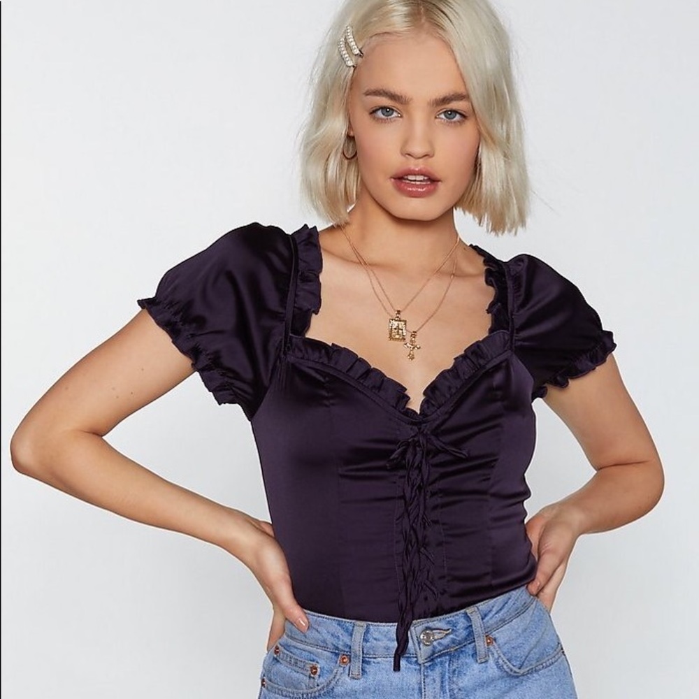 Nasty Gal Find It Satin Your Heart Lace-Up Top